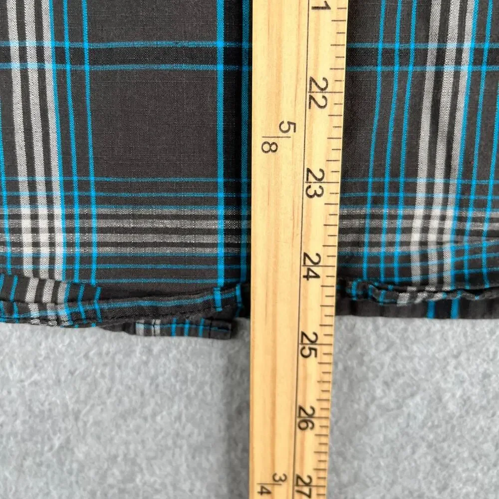 Quiksilver Shirt Youth Large Gray Blue Plaid Casual Pocket Beach Button Down
